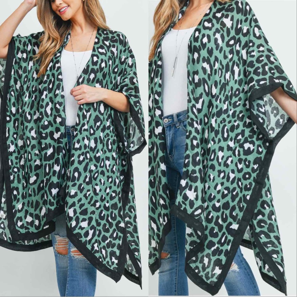 BOHO LEOPARD PRINT KIMONO - GREEN